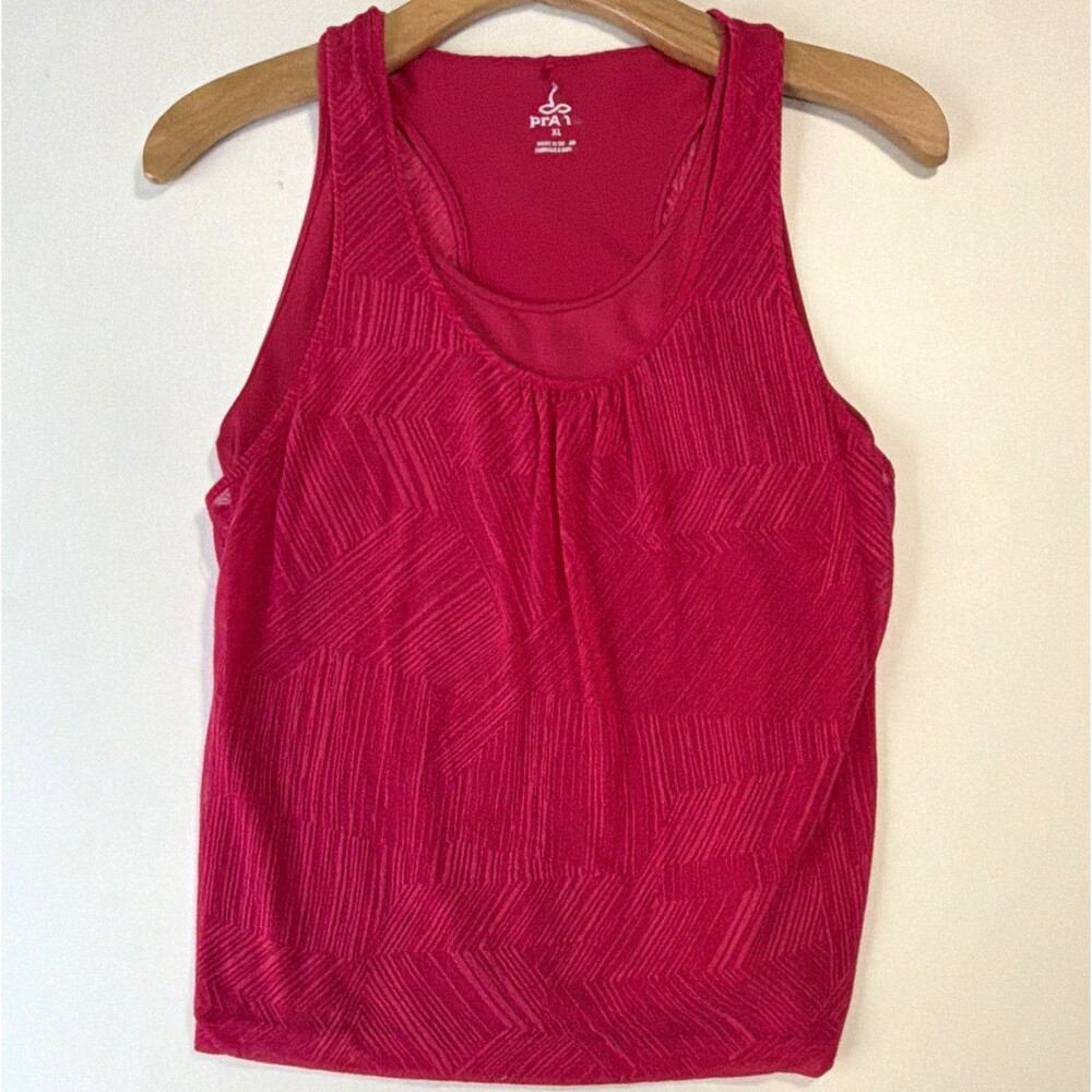 prAna Tank Top Women’s XL Pink Geometric Stretch Racerback Scoop Neck Pullover